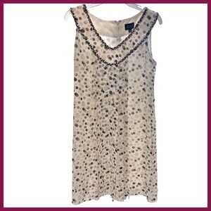 Adrianna Papell Womens Polka Dot Beaded Sequin V-Neck‎ Shift Dress Cream Size 12